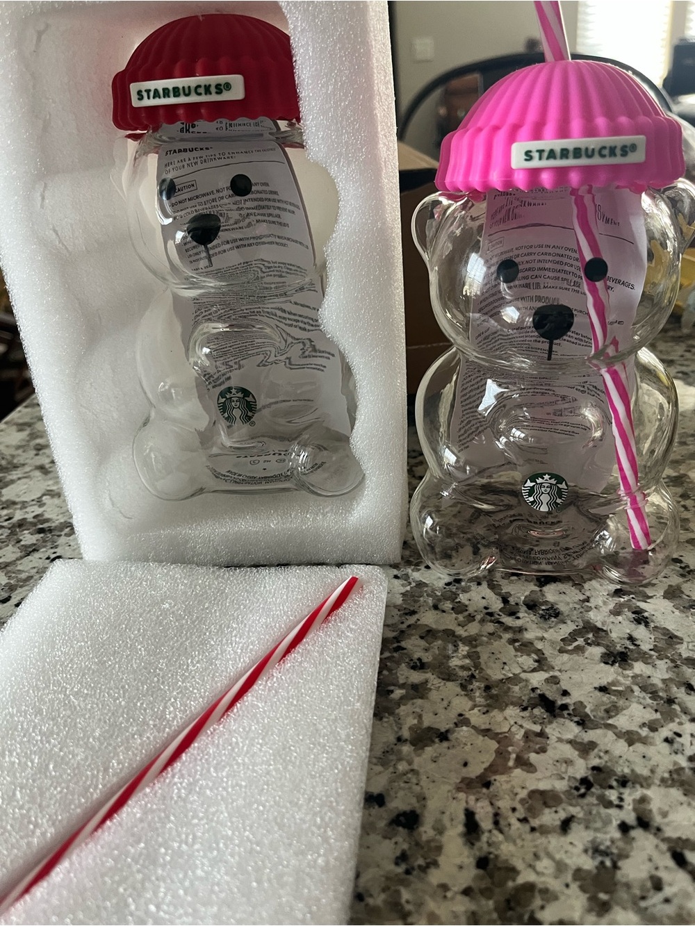 Starbucks Pink & Red Bear-Shaped Reusable Drink Bottles - Set of 2
